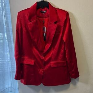 Fashion Nova Radiant Red satin sheen Blazer Small